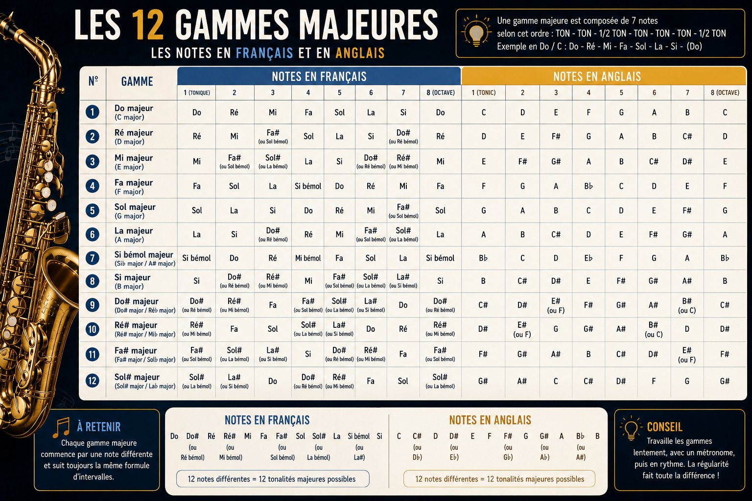 Comment travailler les gammes majeures au Saxophone